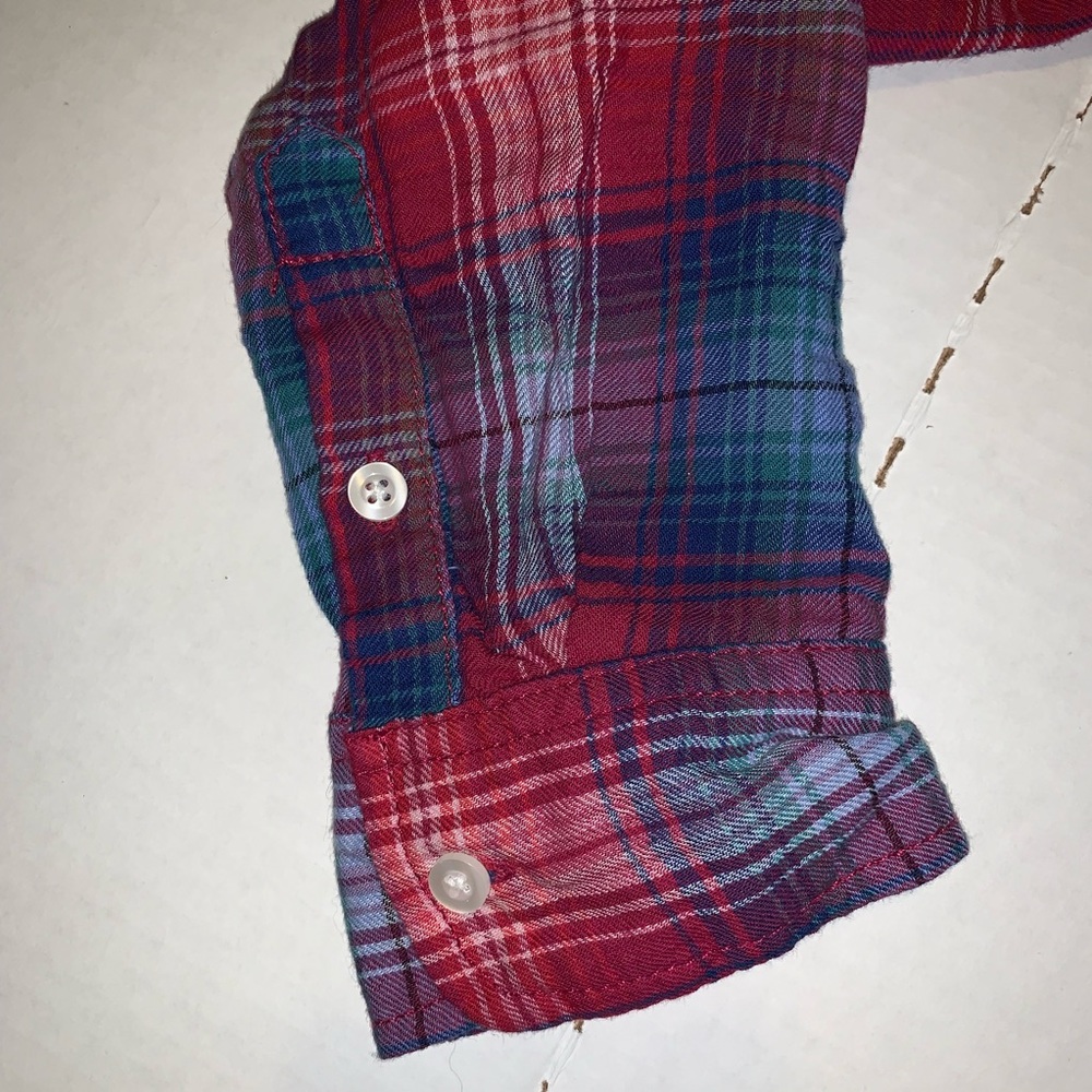 American Eagle Plaid Button Front Ruffle Blouse - image 4